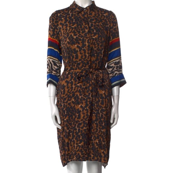Kobi Halperin Luxury Cocktail Leopard Print Medi Dress  Color Block Sleeves M - Picture 1 of 14